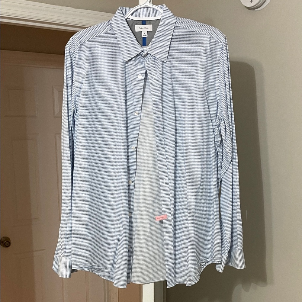 Calvin Klein Men's Checkered Blue Dress Shirt